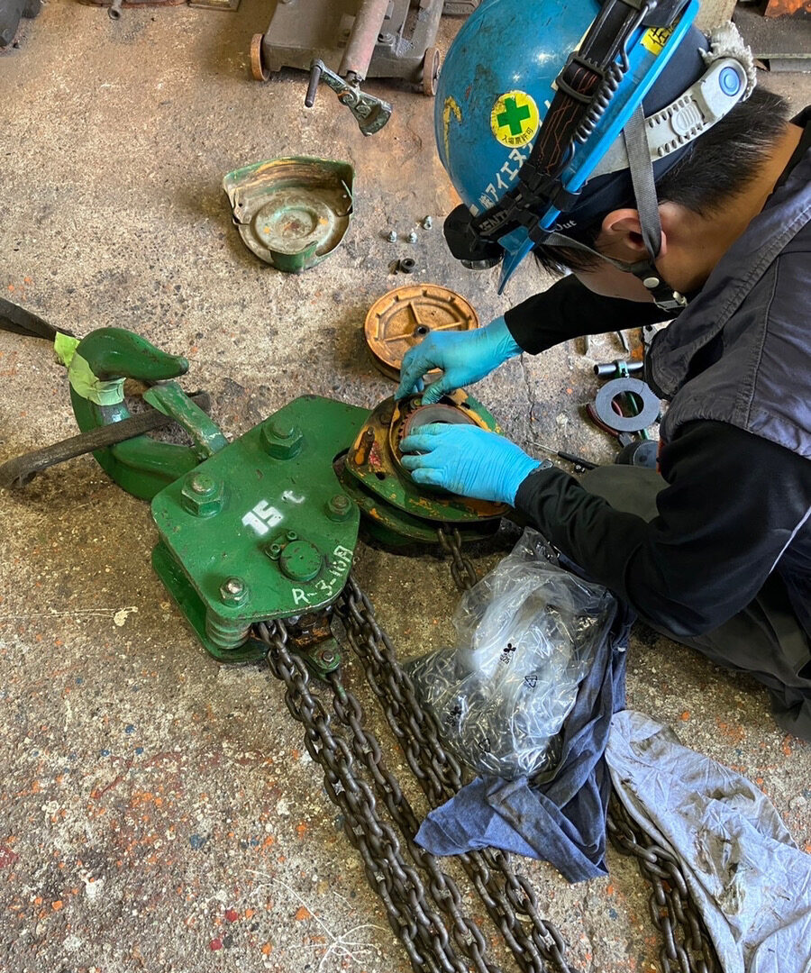 クレーン　チェーン修理